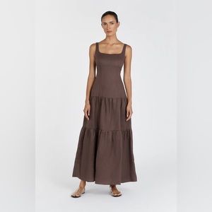 CAMILLE CHOCOLATE LINEN MAXI DRESS